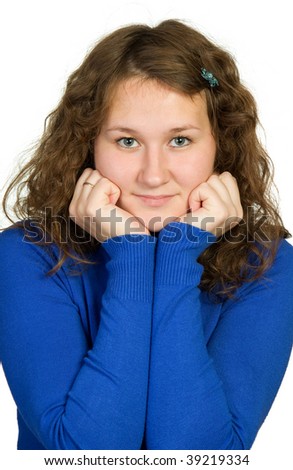 young adorable woman over white