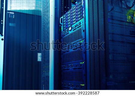 light in  modern mainframe storage in  data center