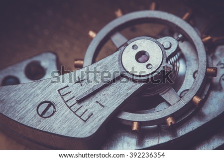 Clockwork Background. Close-up Of Old Clock Watch Mechanism 
