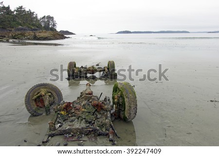 Picture of a car wreck on Chesterman Beach near Tofino,BC,canada.