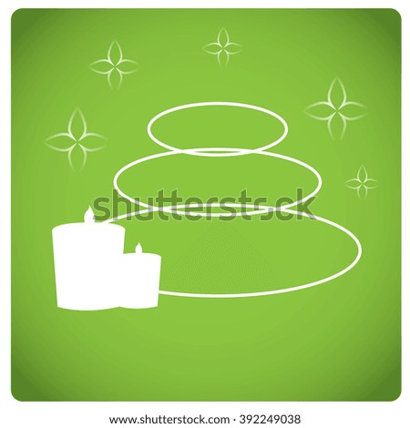 Green background with silhouettes of candles and stones