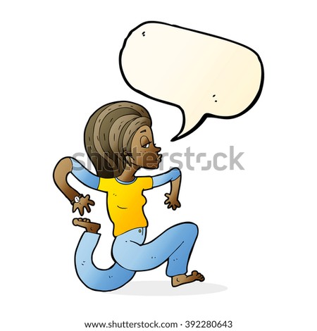 cartoon woman running with speech bubble