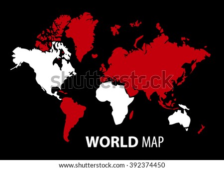 Red color abstract world map with color circle. Abstract polygonal geometric design map. Vector illustration. 