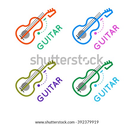 Guitar music shop vector logo. Guitar lessons icon. Outline guitar design. Guitar online store. Guitar vector icon set.