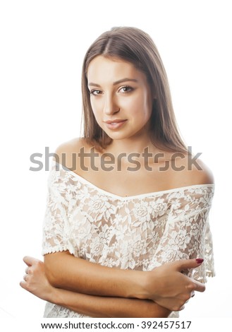 young beauty woman smiling dreaming isolated on white close up emotional adorable girl