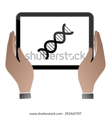 Hands hold and touch tablet PC on vhite background, vector illustration