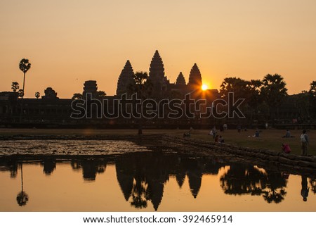 Beautiful orange sunrise in Angkor Wat, Siem Reap Cambodia