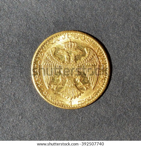 Gold coins, King Alexander I of Yugoslavia 1931, background
