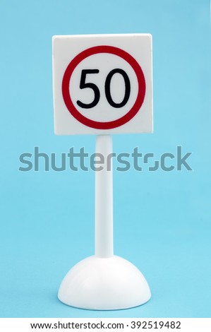 Speed limitation road sign on white background