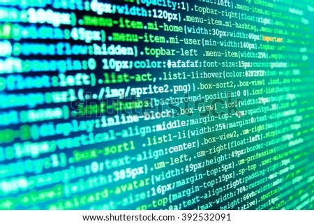 Programming code on computer screen. Writing programming code on laptop. Software development.  Software background. Programmer occupation. Website development. Computer program. 
