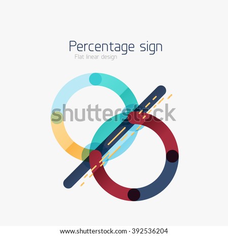 Percentage sign background. Linear outline style made of overlapping multicolored line elements