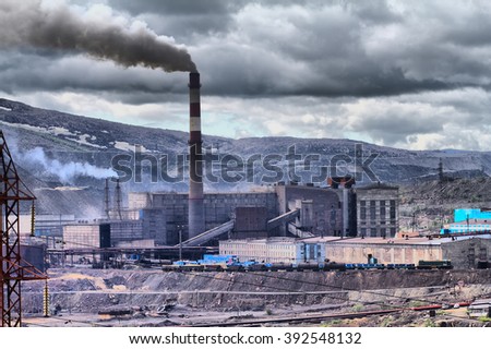 Grim picture of human activity. Catastrophic pollution of atmosphere and transformation of the Earth's surface. Copper-Nickel mill
