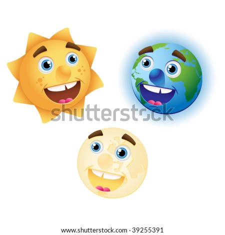 Sun, earth and moon cartoon