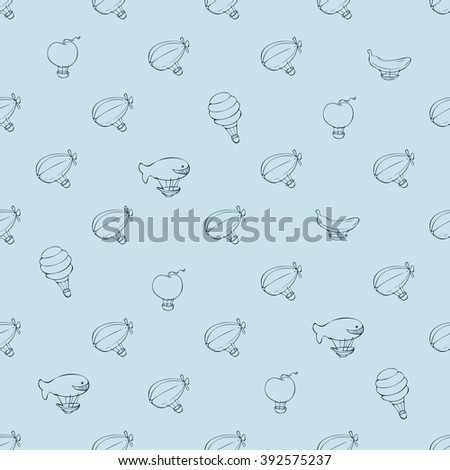 seamless pattern with cartoon airship, vector illustration