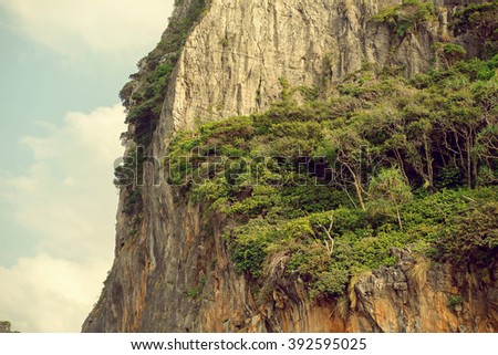 Beautiful hills of Phi-Phi islands, Krabi, Thailand. Image with selective focus and toning