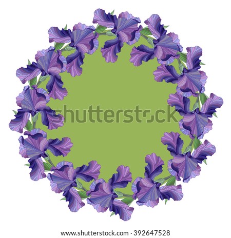 Spring Wreath. Purple Iris vector illustration. Floral Frame. Circle border.