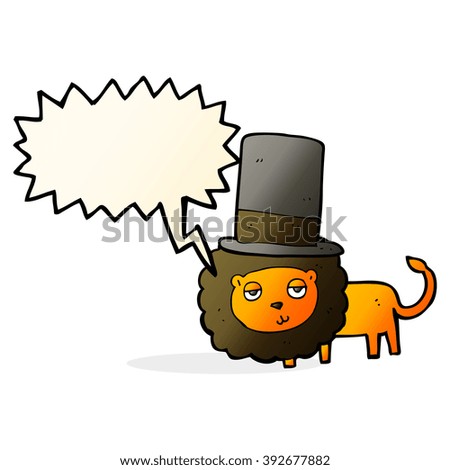 cartoon lion in top hat with speech bubble