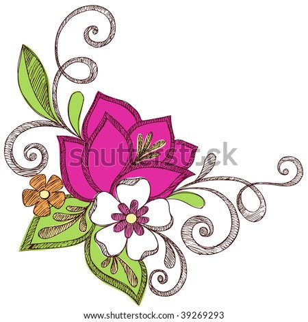 Hand-Drawn Sketchy Notebook Doodle Flowers Vector Illustration