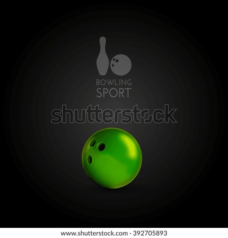 Green bowling bowl on the dark background. Vector design elements.