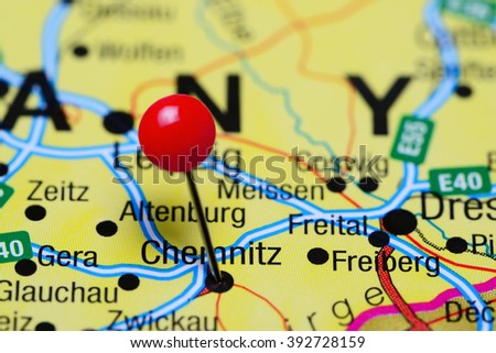 Chemnitz pinned on a map of Germany
