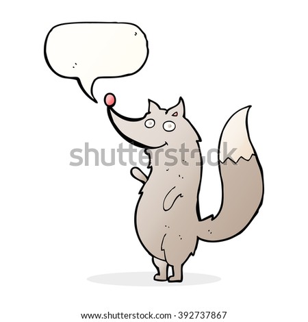 cartoon waving wolf with speech bubble