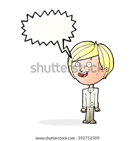 cartoon happy surprised boy with speech bubble