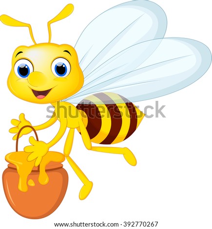 Cartoon bee bring a bucket of honey