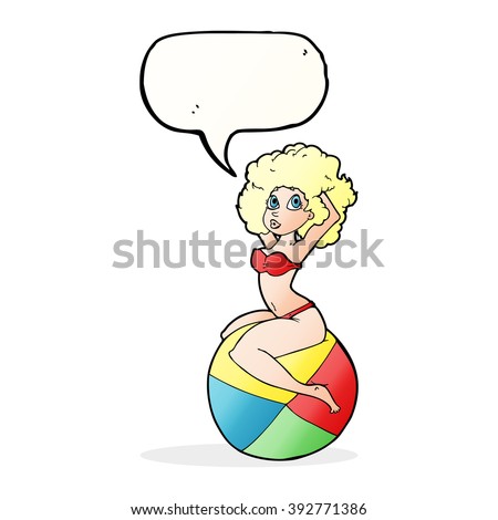 cartoon pin up girl sitting on ball with speech bubble