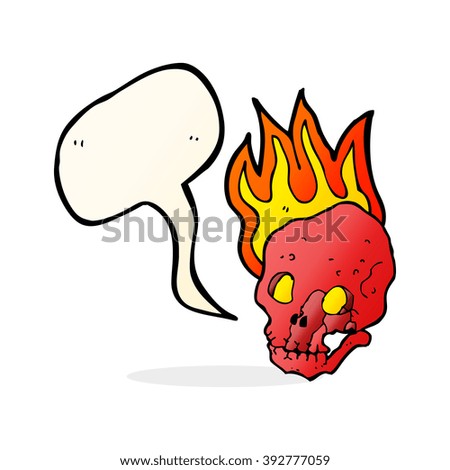 cartoon flaming skull with speech bubble