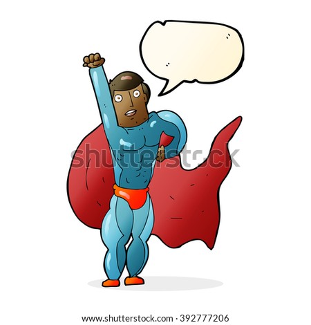 cartoon superhero with speech bubble