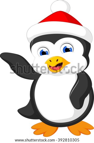 Cute penguin cartoon wearing red hat