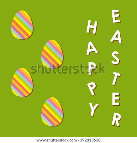 Happy Easter with four colorful eggs on green background