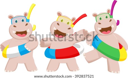 happy cartoon hippo with buoys
