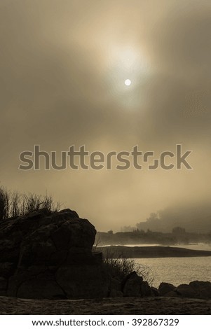  landscape with fog in the morning,foggy and cloud mountain valley landscape,  