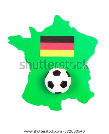 Soccer ball and flag European country on green contour France, UEFA European Championship 2016
