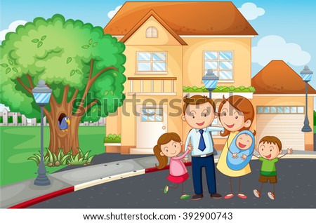 Family living at home illustration
