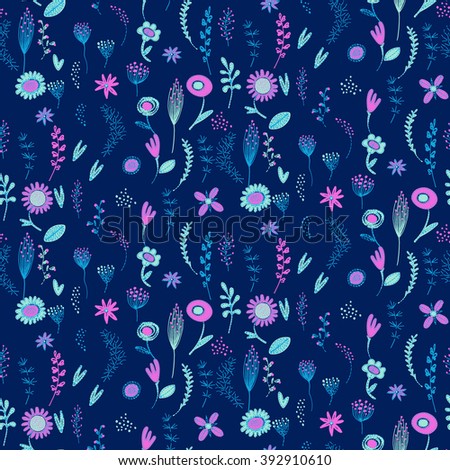 Seamless vector pattern with hand drawn spring flowers.