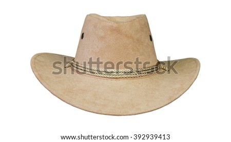  brown cowboy hat  front  on white background. Royalty-Free Stock Photo #392939413