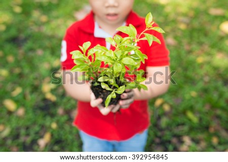 A girl holding a young plant in her hands with a hope of good environment.