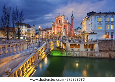 Ljubljana. Image of Ljubljana, Slovenia during twilight blue hour.
