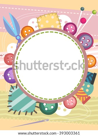 Frame Illustration Featuring Colorful Buttons and Patches