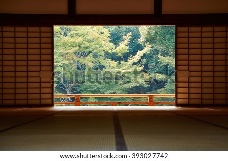 Door to Japanese garden in Nijo Castle (Nijojo)/Kyoto/Japan               