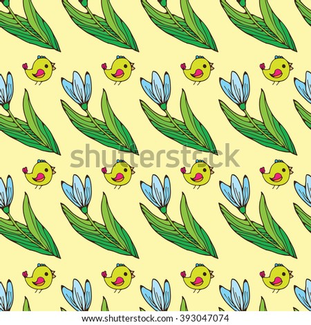Birds and flowers spring pattern