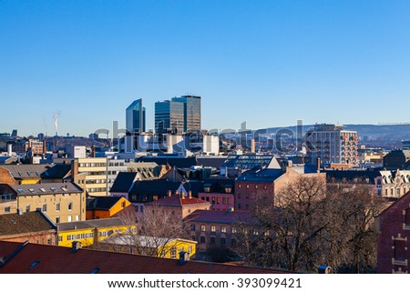Oslo, Norway. Aerial view of city from the Akershus fort