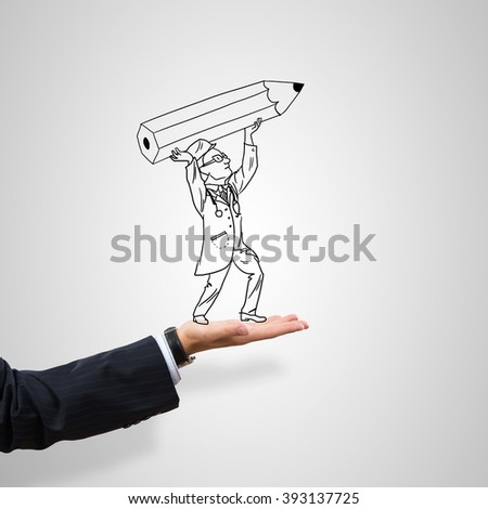 Caricatures of businessman in palm