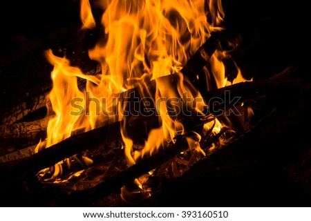 Bonfire with wood burning at night