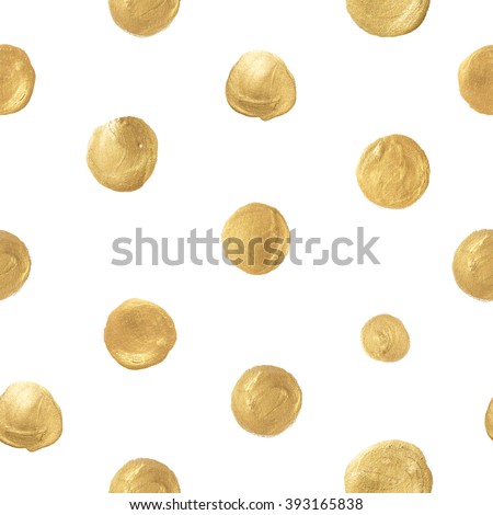 Seamless pattern with polka dots. Painted golden circles on white background.  Royalty-Free Stock Photo #393165838