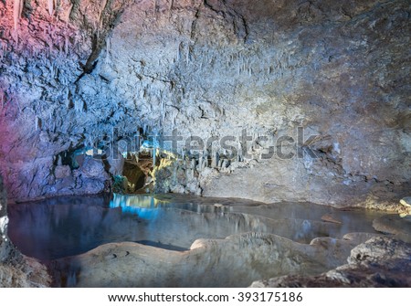 Inside the Harrison's Cave in Barbados. Rocks and Water.