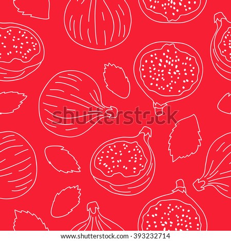 Seamless vector pattern of the fruits of a fig on a red background. Royalty-Free Stock Photo #393232714