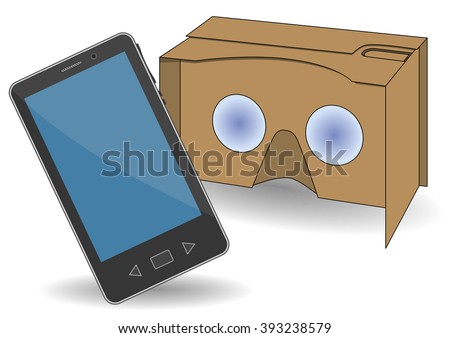 VR cardboard glasses with a mobile phone. New entertainment gadget for use in immersive 3d experiences